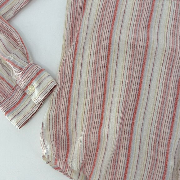 Sanctuary Linen Cotton Bld Striped Popover Blouse Roll Tab Slv Sz L Coastal Boho - Picture 9 of 11